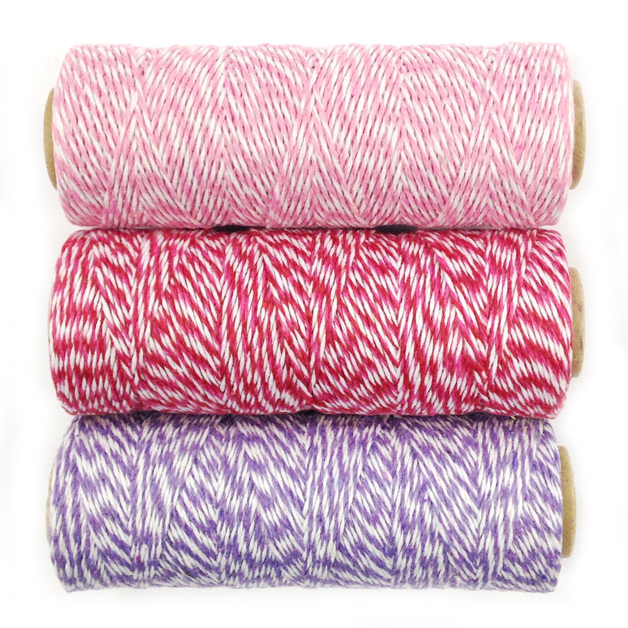 Wrapables Cotton Baker's Twine 4ply 330 Yards (Set of 3 Spools x 110 Yards) for Gift Wrapping, Party Decor, and Arts and Craft (Pink, Red & Hot Pink, Lavender)